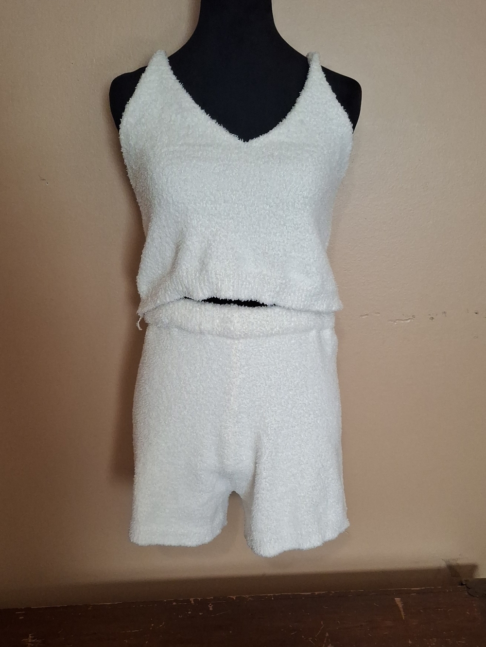 Cozy Women's Ivory Cream  Knit Lounge Tank & Short Set